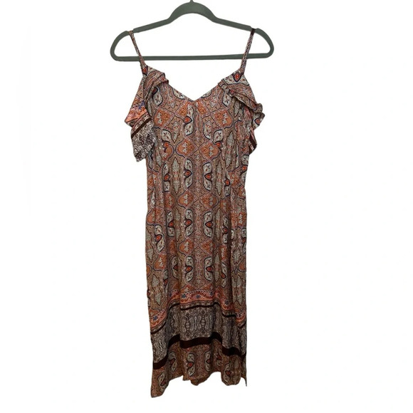 Zara Satin Paisley Cold Shoulder Midi Dress - Picture 1 of 8